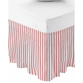 RisQiten Red Striped Bed Skirt Queen Size 18 Inch Drop, Adjustable Elastic Bedskirt Dust Ruffle for Queen Bed, Red White Stripes Farmhouse Wrap Around Bed Skirts Luxurious Pleated Bed Frame Cover
