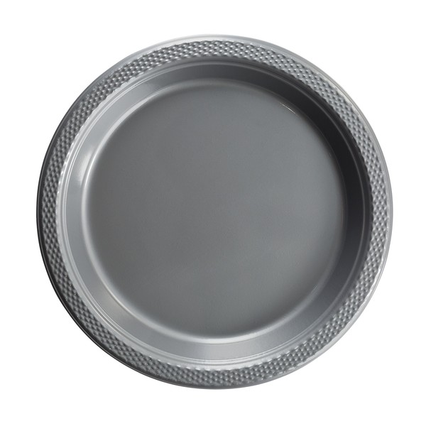 Exquisite 7 Inch. Silver Plastic Dessert/Salad Plates - Solid Color Disposable Plates - 50 Count