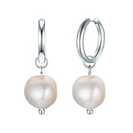 Eastside Women's Earrings Stainless Steel with Baroque Freshwater Cultured Pearl Approx. 9.5 mm Stainless Steel Hoop Earrings Silver, Stainless Steel