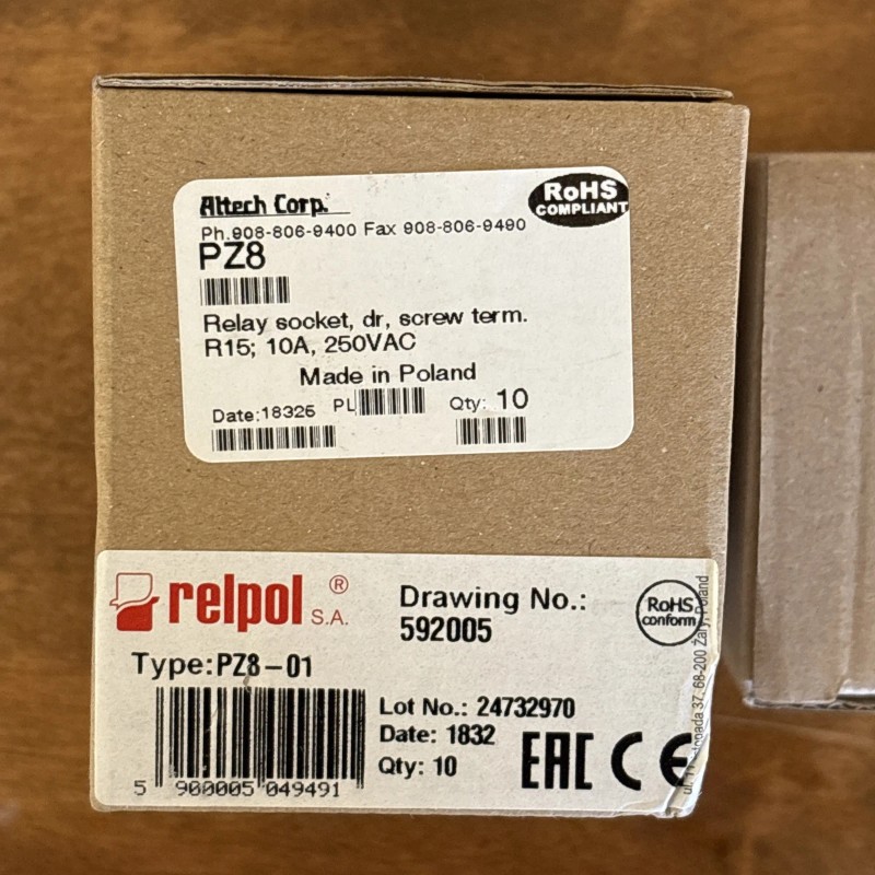 Altech Corp PZ8 Relay Socket 8 Pin Dr, Screw Term
