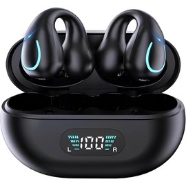 SHIJIAET Open Ear Bone Conduction Headphones Clip-on Headphones,Wireless Earbuds Bluetooth 5.3 with LED Display Charging Case 60 Hours Playtime IPX7 Waterproof for Running Walking, Workout 1