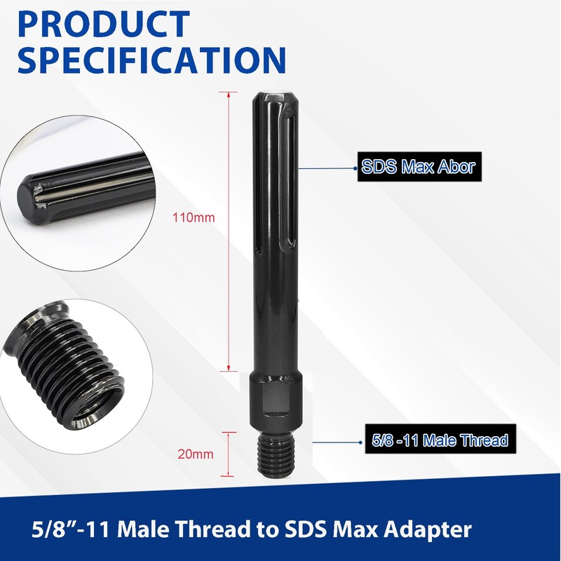 DaduoRi 5/8"-11 Male Thread to SDS Max Shank Core Drill