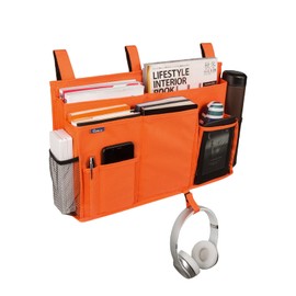 Surblue Bedside Caddy Hanging Bed Organizer Storage Bag Pocket for Bunk and Hospital Beds, College Dorm Rooms Baby Bed Rails, Camp 8 Pockets, (Large, Orange)