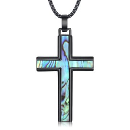 TakNii Black Cross Necklace for Men Women 925 Sterling Silver Abalone Protection Pendant Lords Prayer Amulet Crucifix Jewelry Gifts for Birthday Anniversary