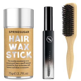SPRINGSUGAR Set De Cera En Barra Para Peinar El Cabello Hacia Atrás: Incluye Barra De Cera, Cepillo Para Peinar Hacia Atrás Y Barra De Acabado. Productos De Estilismo Para Mujer Que Controlan El Frizz