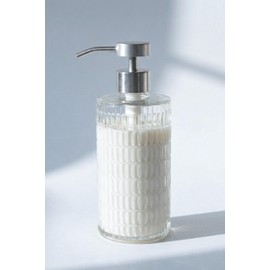 Elegant Fluted Glass Soap Dispenser with Stainless Steel Pump, 17oz Vintage Art Deco Style Clear Ribbed Glass Bottle for Bathroom, Dish Soap Dispenser for Kitchen (Silver Pump)