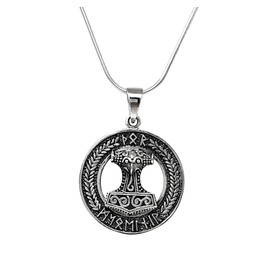 TreasureBay Detailed 925 Sterling Silver Viking Pendant Amulet Thor Hammer Necklace for Men and Women, Sterling Silver