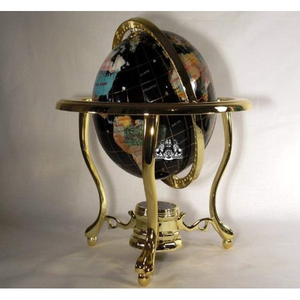 Unique Art 10-Inch by 6-Inch Black Onyx Ocean Table Top Gemstone World Globe with Gold Tripod