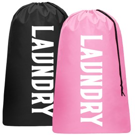 2 Pack XL Travel Laundry Bag, Machine Washable Dirty Clothes Organizer, Large Enough to Hold 4 Loads of Laundry, Easy Fit a Laundry Hamper (Black + Pink)