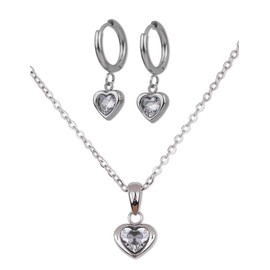 LuckyLy Juego de Joyería para Mujer Corazón con Zirconia Cúbica, Set de Collar y Aretes Acero Inoxidable Color Plata – Regalos para Mujer Navidad, San Valentín y Día de Madres, Modelo Dalia Plata