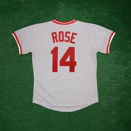Majestic Pete Rose 1975 Cincinnati Reds Men's Cooperstown Throwback Grey Road Jersey - M