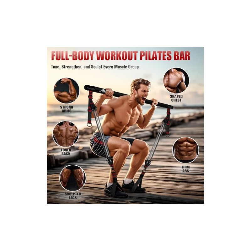 Kit de barra de pilates con bandas de resistencia, equipo