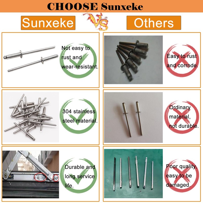 Sunxeke 100pcs 1/8" x 1/2" Stainless Steel Blind Rivets, 3.2