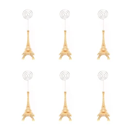 Booluee 6 Pcs Eiffel Tower Base Place Card Holders, Metal Wire Table Photo Holder Table Number Card Holders Table Pictures Stand Memo Note Clip for Home Office Wedding Party (Gold)