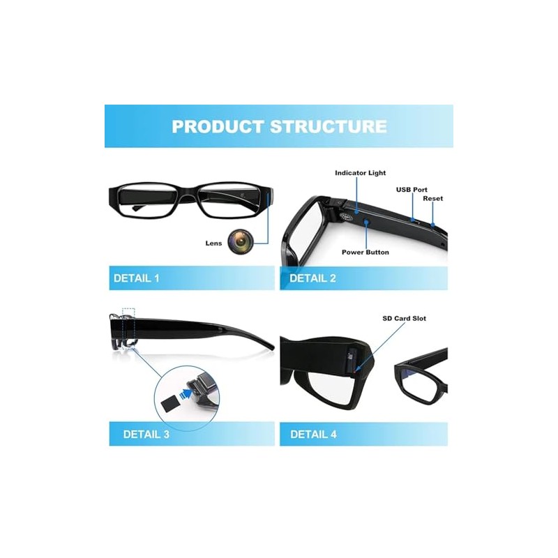 Denash Gafas Inteligentes AI con Cámara, Gafas Grabación Vídeo 1080P,