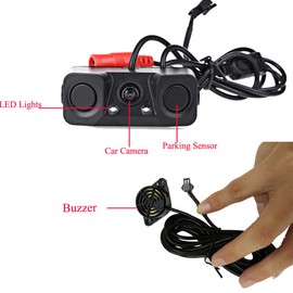 Polarlander 3 in 1 Rear View Camera Waterproof Video Parking Sensor Car Reverse Backup Camerawith 2 Radar Detector Sensors BiBi Alarm