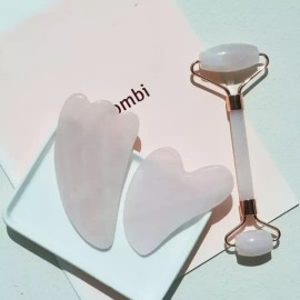 Heart Gua Sha 천연 로즈쿼츠 괄사 페이스 롤러/ 얼굴 승모근괄사 괄사마사지 [페이스롤러] Natural Rose Quartz Gua Sha Face Roller / Face Trapezius Gua Sha Massage [Face Roller]