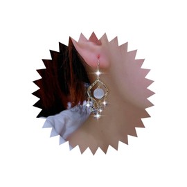 TseenYi Opal Dangle Earring Stud Crysta lRhinestone Tassel Hook Earrings Silver 925 Jewelry for Women and Girls Bride Wedding Valentine's Day(Gold)