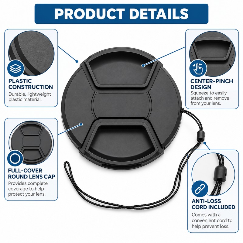 Center Pinch Lens Cap for Camera Lenses – 95mm, 105mm