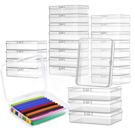 24 Pack Plastic Crayon Boxes with Lids, Clear Stackable Storage Containers for Crayons Bulk, Classroom Organizer, Art Supplies & Small Items