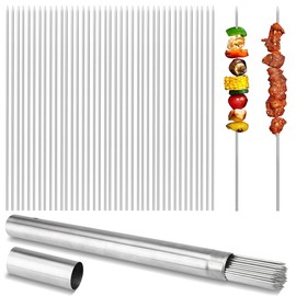 100pcs Steel Barbecue Skewers, 35cm Reusable Skewers for Meat, Shrimp, Poultry, Vegetables, Perfect for Kitchen, Party, Outdoor Cooking