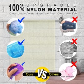 UJFQBH 6 Pieces African Bath Sponge African Net Long Net Bath Sponge Exfoliating Shower Body Scrubber Back Scrubber Skin Smoother,Great for Daily Use (Purple, Purple, Pink, Orange, Blue, Green)