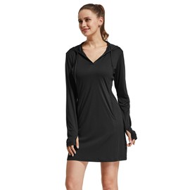 FitsT4 Sports Womens Cover-Up Dress Beach UPF 50+ SPF Sun Protection Long Sleeve Shirts UV Hoodie for Hiking Swimming Fishing Black Size S