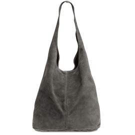 Caspar TL767 Large Leather Women’s Shopper Bag - Grey -