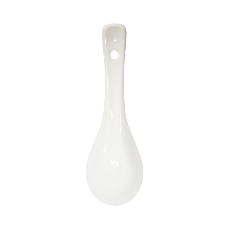 Xmomx 6 pcs White Soup Spoon Round-Bottom Asia Porcelain Ceramic