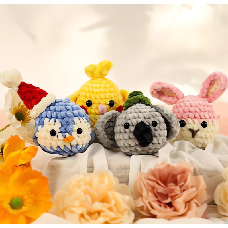 Crochet Kit for Beginners, 4 Pattern Animals, Rabbit, Koala, Penguin,