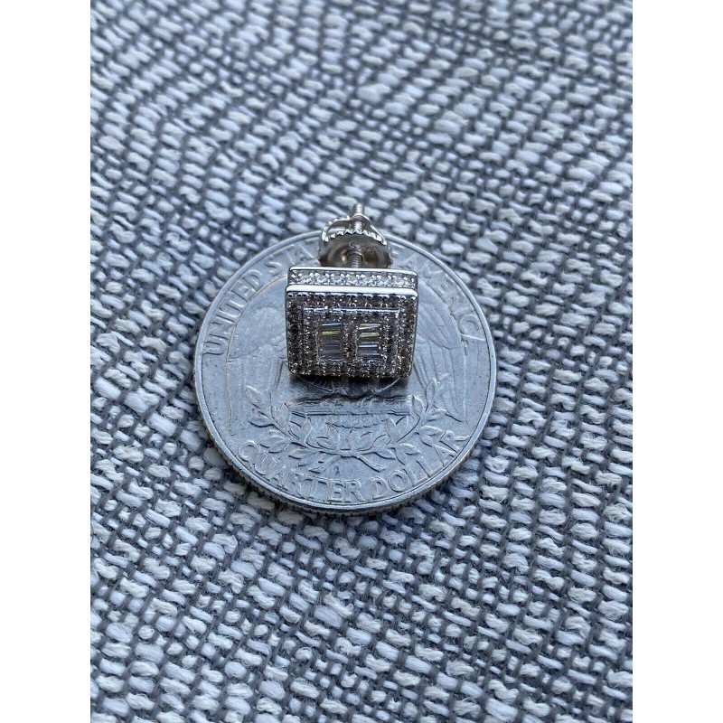 Harlembling Mens Real Solid Sterling Silver CZ Baguette Earrings Studs