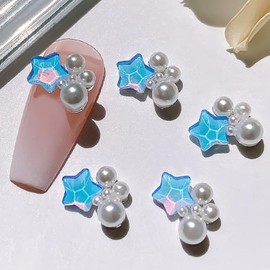 SILPECWEE 30pcs Star Nail Charms inlay Pearls 3D Nail Rhinestones Star-Shape Crystal Gems Alloy Studs Charms for Nails Design Nail Jewels Decorations for Nail Art Craft Jewelry DIY