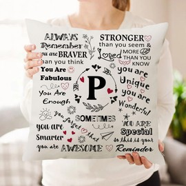 HKTNGEX Inspirational Throw Pillow Cover Gift,26 Letter Initial Alphabet A-Z Cushion Cover Pillowcase For Daughter Son Sisters Friends Colleague Birthday Christmas Graduation Reminder Home Decor (P)