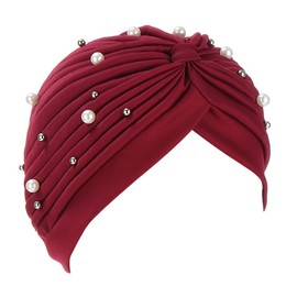 Fxhixiy - Gorros turbante para mujer, con abalorio preatadas, gorros de quimioterapia, gorros para el cabello con cáncer, Vino, One Size