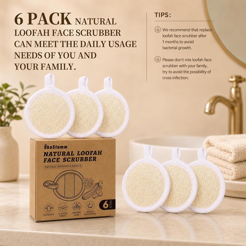 Exfoliante facial de lufa natural – Pack de 6 almohadillas