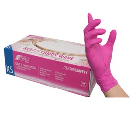 Nitras Medical 8327 Candy Wave Nitrile Disposable Gloves Magenta Pack of 100, m