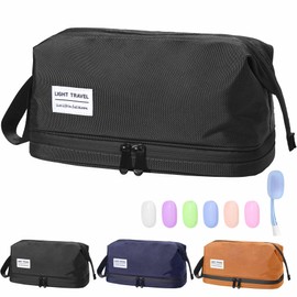 BREENHILL Toiletry Bag for Men - Nylon Water Resistant Double Layer Organizer With Large Capacity for Travel Essentials - Black