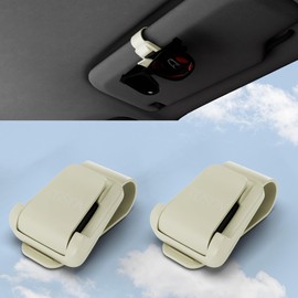 ROSON Sunglass Holder for Car Visor, 2 Pack Universal Glasses Sun Visor Clip, Durable Eyeglasses Hanger with Anti-Slip Silicone Pads, Auto Interior Accessories for Most Vehicles, SUV, Truck (Beige)
