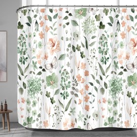 Extra Wide Floral Shower Curtain 108 x 72 for Claw Foot Tub, Sage Green