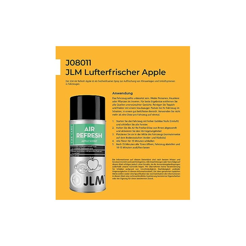 JLM Lubricants Lufterfrischer Apfelduft für Klimaanlagen & Umluftsysteme - Belebender