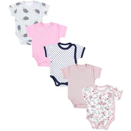 TupTam Baby Bodysuit Girls Set of 5 - Short Sleeve Wrap Bodysuit Made of Cotton with Print, Breathable and Skin-friendly, Mix of colours 9