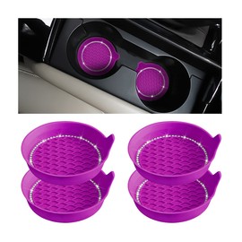 XINLIYA 4PCS Bling Car Cup Holder Coaster, Universal Crystal Rhinestone Anti-Slip Cup Holder Insert Coaster, Waterproof Round Shape Auto Drink Mat, Vehicle Interior Accessories for SUV Truck (Purple)
