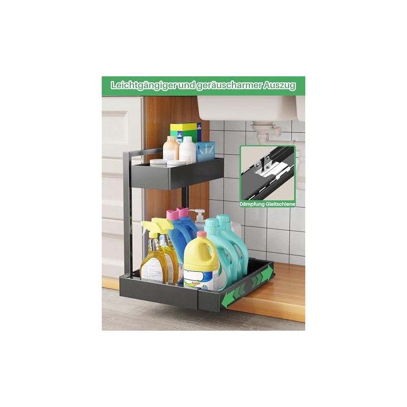 UMDONX Sink Kitchen Organiser 2-Tier Under Sink Shelf | Pull-out
