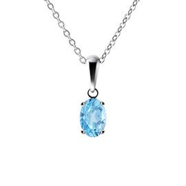 Franki Baker Sterling Silver Small & Dainty Oval Natural Swiss Blue Topaz Gemstone Pendant Necklace Length: 50cm. Pendant Length with bale :1.2 cm