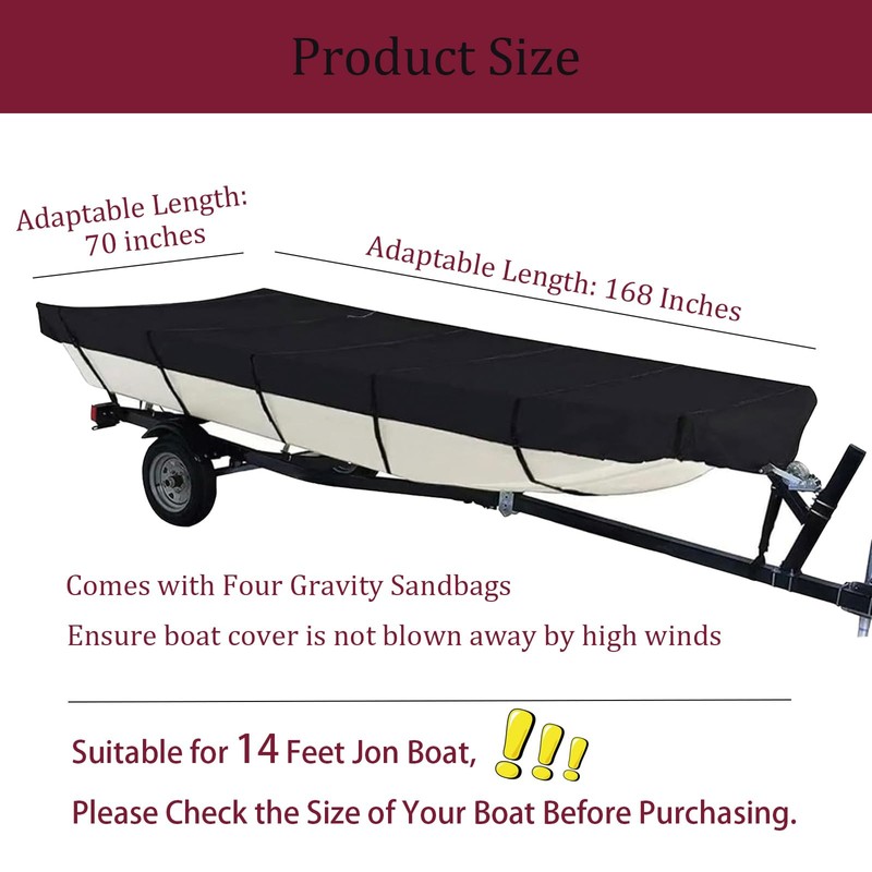 420D Upgraded Jon Boat Cover 12-14ft Heavy Duty Trailerable Jon