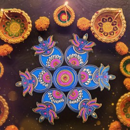 Tarini Gallery Acrylic Handcrafted Designer Rangoli for Home Pooja Room Floor Interior Decor Decoration for Party Function Festival and Gifting Small Rangoli 7 Inches (Blue)