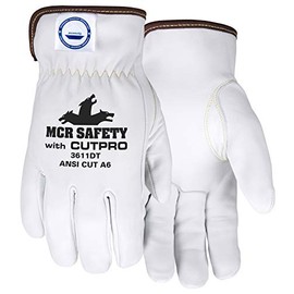 MCR Safety 3611DTL Cut Pro Goatskin Leather Glove, Dyneema Diamond Lined, Sewn with Kevlar, Keystone Thumb Pattern, Large