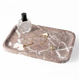 Koville Marble Vanity Tray, 12"x8" Marble Catchall Tray for Countertop Bathroom Kitchen Dresser, Rectangular Decorative Stone Tray for Jewelry Cosmetics Perfume Trinket(Lalic)