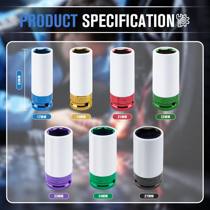 1/2" Drive Wheel Protector Impact Socket, Metric Impact Socket Tool