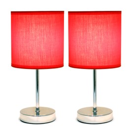 Simple Designs Chrome Mini Basic Table Lamp with Fabric Shade, Red